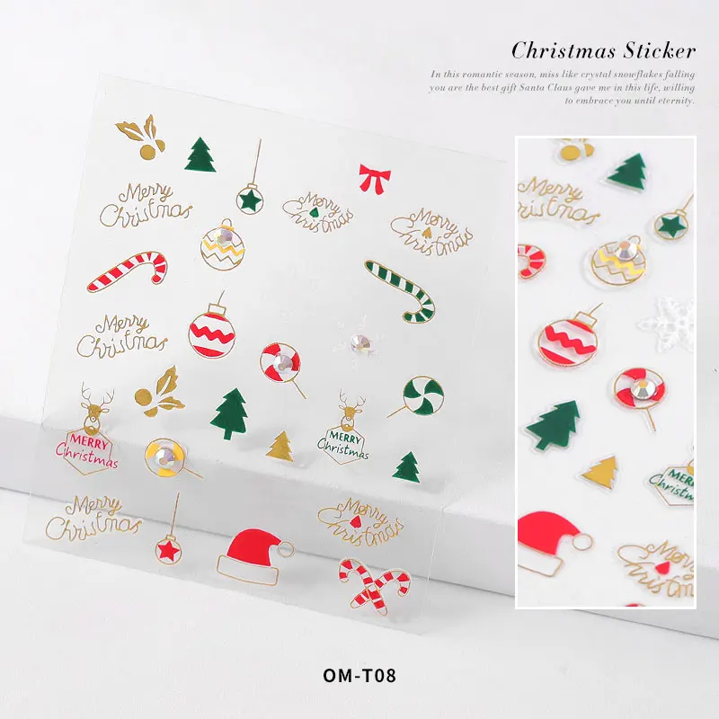 1 шт Рождественские елки наклейки s Mix носок Снежный Цветок Kawaii стикер оленя 3D клей милый стикер s Декор Санта Дизайн ногтей украшения - Цвет: OM T08