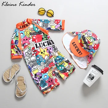 

Children's Swimwear Graffiti Print One Piece Overalls Swimming Suit for Baby Unisex UV Bathing Clothes for Girls Boys Beach Wear