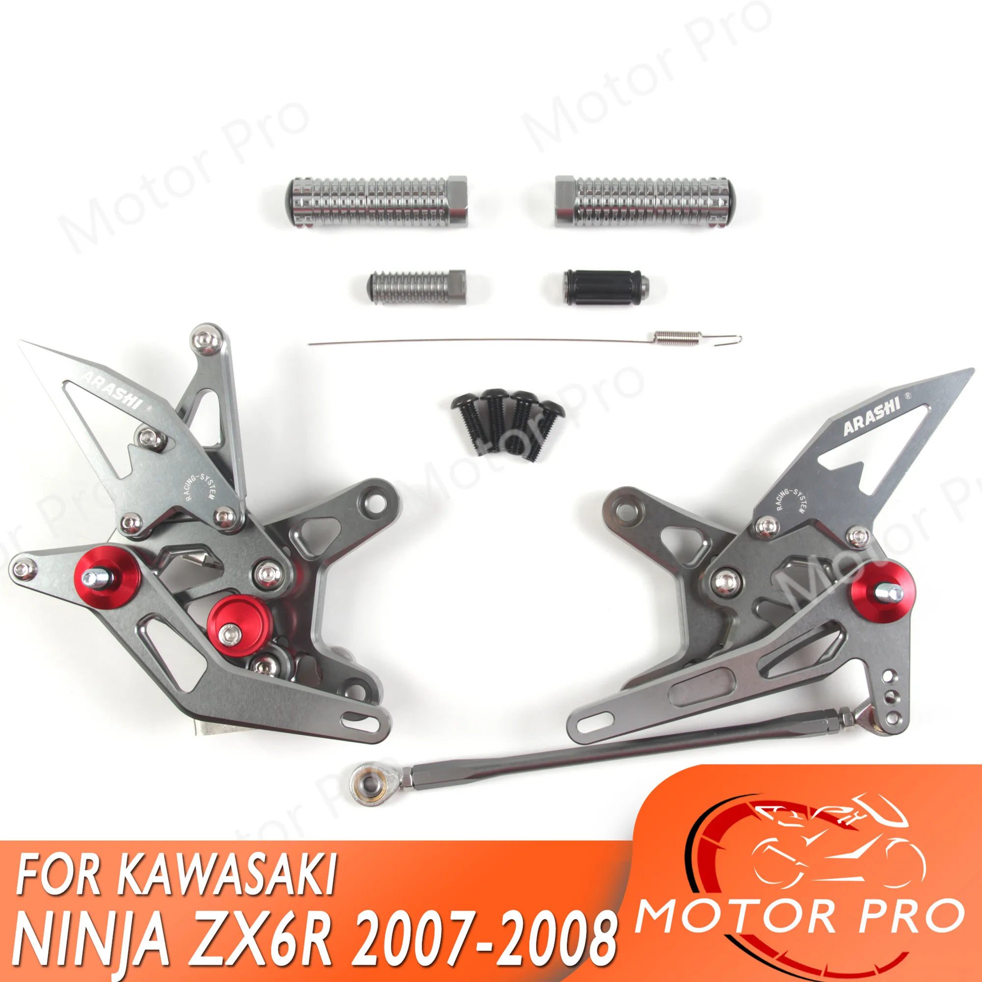 ZX-6R, Регулируемые подножки для KAWASAKI NINJA ZX6R 2007 2008 ZX636 ZX 636, мотоциклетные подножки, подножки, задний набор, педаль серого цвета