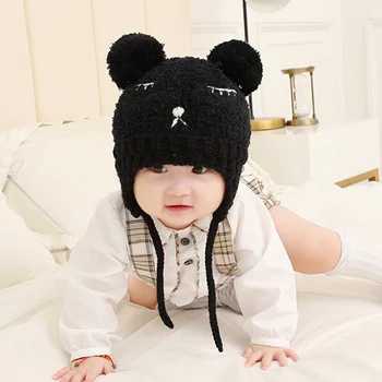 

Children Embroidered Wool Hat Autumn And Winter New Knitted Plush Earmuffs For Children Baby Cartoon Animal Hat