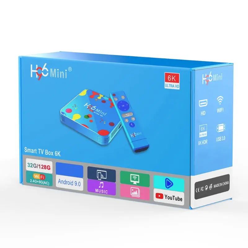 1Set 4GB 32/128GB H96 Mini for Android 9.0 Smart TV Box H6 Quad Core 6K Wifi HD Player Set Top Box