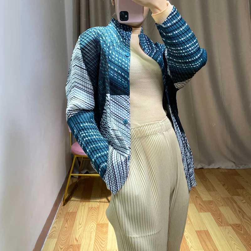 Changpleat, осенняя Новинка, Женская Базовая куртка с принтом, пальто Miyak, плиссированное, модное, стоячий воротник, длинный рукав, женская верхняя одежда, пальто