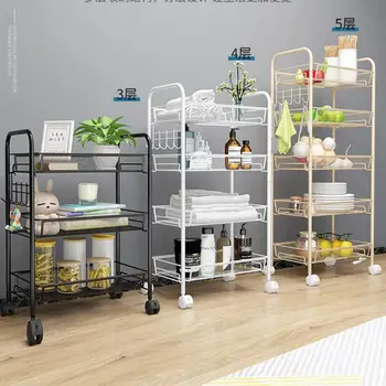 

Kitchen Shelf Falling Belt Wheel Movable Bedroom Storage Trolley Bathroom Toilet Multi-layer Storage Shelf