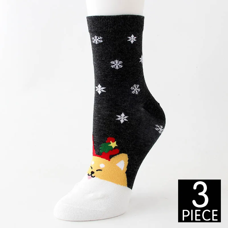 Женские хлопковые носки милые разноцветные Носки с рисунком каваи лося носки забавный подарок на Рождество для девочек 3 пар/лот# F - Цвет: S 3 pairs