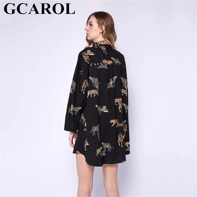GCAROL Ранняя весна, Женская драпированная блузка с животным принтом, с заниженным плечом, повседневная, негабаритная, тигровая, средней длины, рубашка, уличная одежда, топы блузка женская рубашка женская блузка