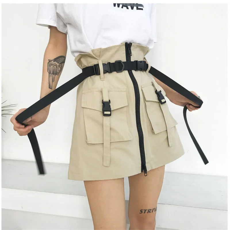 Half-length Skirt Women Pocket Skirt Sashes Ladies Short Tool Skirt Summer 2019 Korean A Line Zipper One-Step Skirt with Belt Half-length Skirt Women Pocket Skirt Sashes Ladies Short Tool Skirt Summer 2019 Korean A Line Zipper One-Step Skirt with Belt