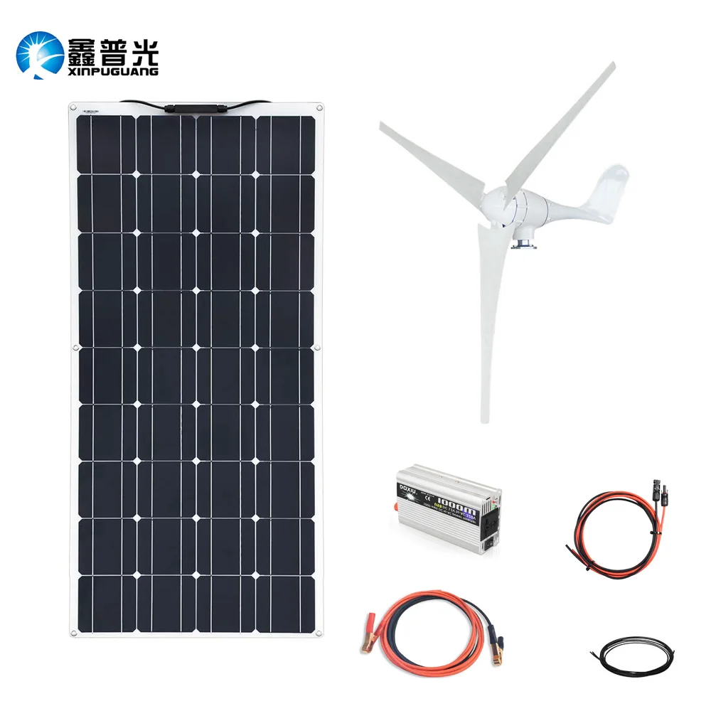 XINPUGUANG 100w Панели Солнечные 100 Вт ветровая турбина моторы Гибридный 12v 200 w дом Солнечные энергетические установки модуль Мобильный Dc по доступной цене - Цвет: 220v