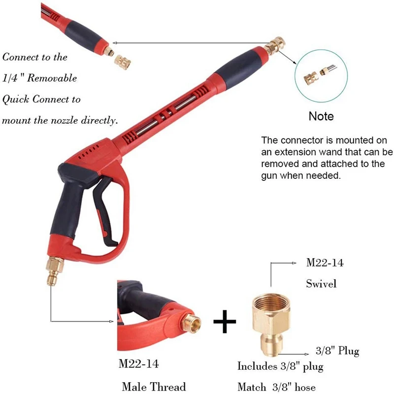 Power Washer Kit with M22 Thread,High Pressure Washer Kit 4000Psiwith 16 inch Extension Replacement Wand,5 Spray Nozzle for Hond