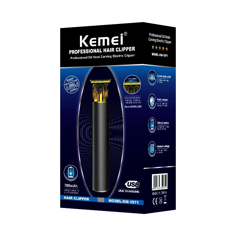 Kemei 1971 남성용 충전식 이발사 헤어 트리머 전기 전문 수염 헤어 클리퍼 코드/무선 헤어 커팅 머신
