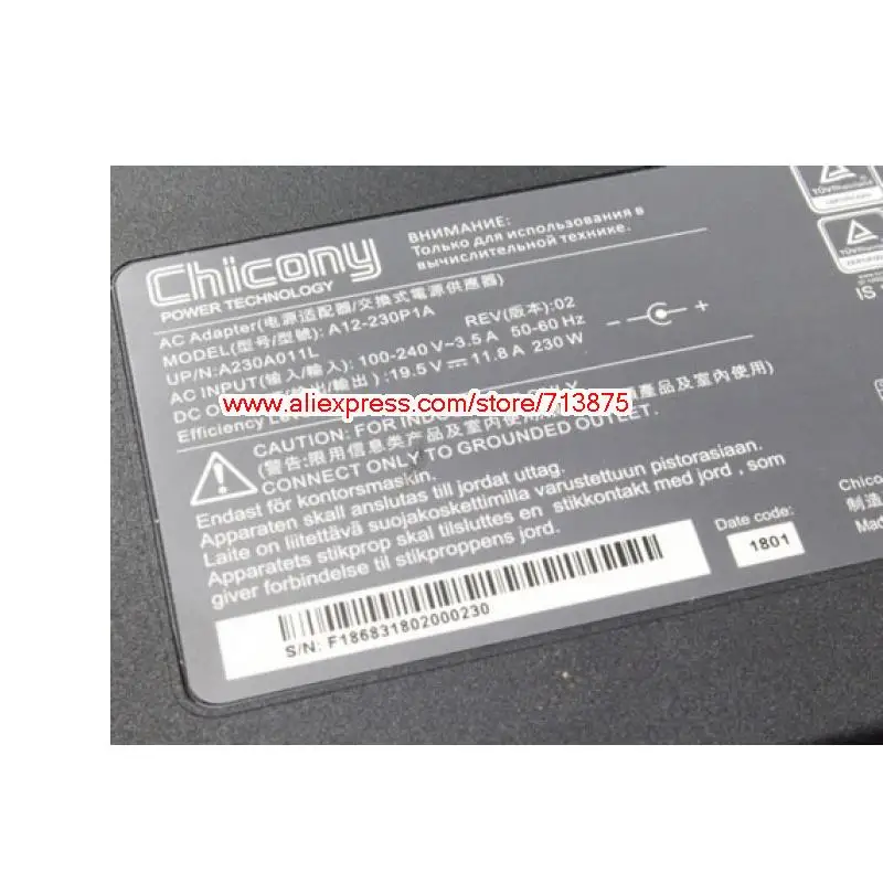 Gigabyte AERO 15-X8 15-X9-RT4K5MP GAMING AERO 15 OLED RP77 17 전원 공급 장치용 Chicony 19.5V 11.8A AC 어댑터 A12-230P1A