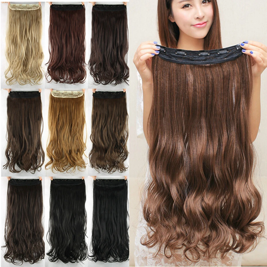 

Soowee Long Curly Hairpieces Gray Natural Black Clip-in One Piece Hair Extension Hair Accessories for Women