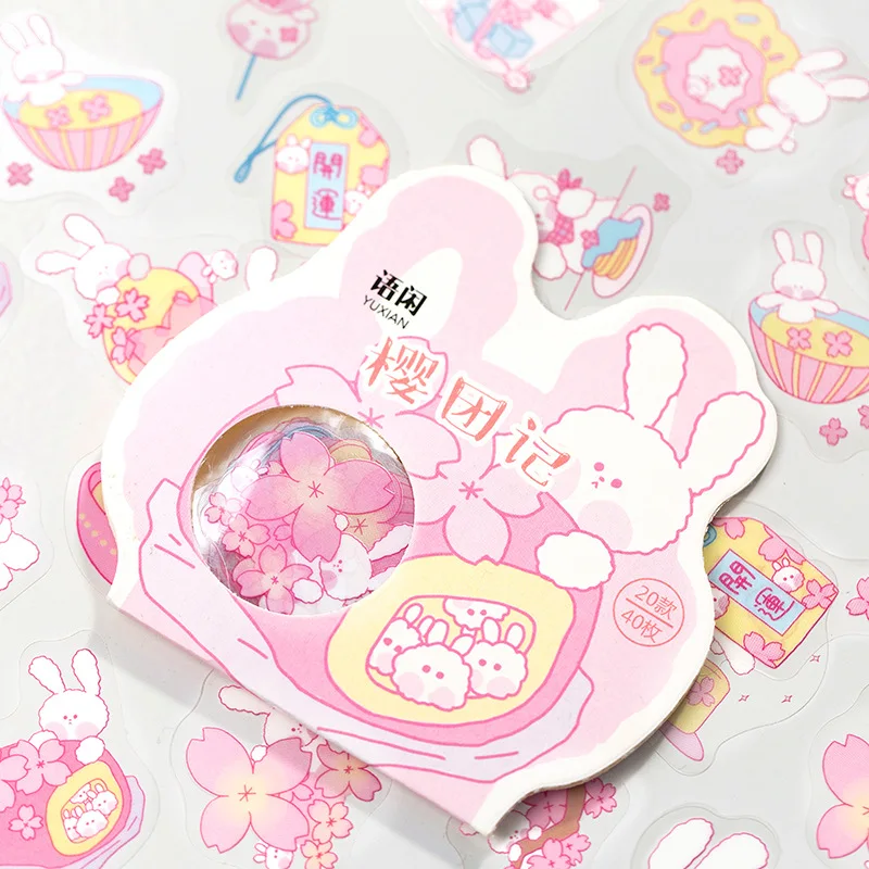 40 Sheets /Bag Candy Rabbit Stickers DIY Phone Hand Account Decor afbeelding