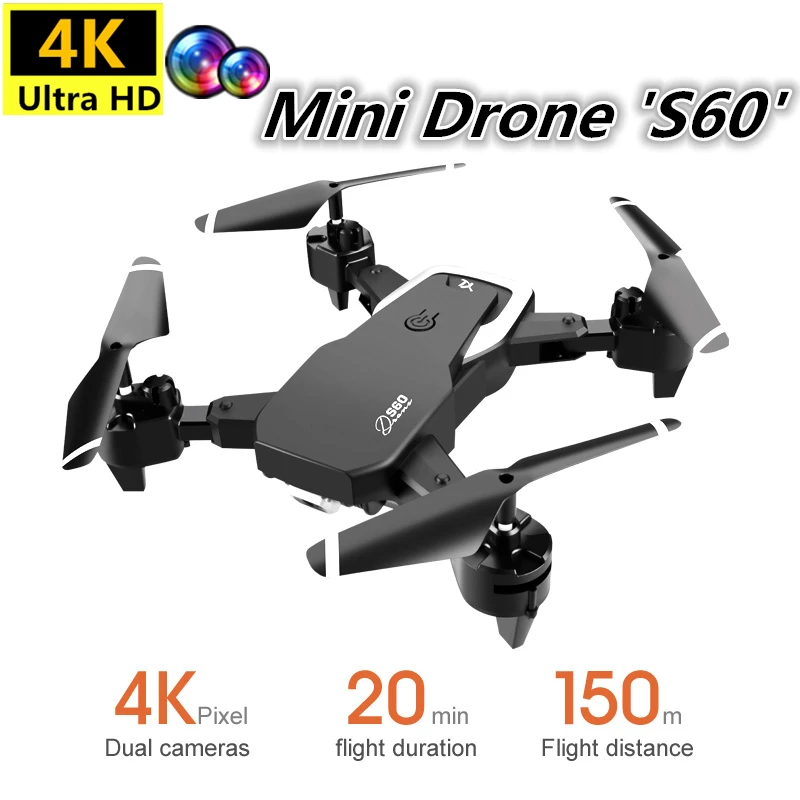 Мини-Квадрокоптер S60 складной 4K 2 4 ГГц Wi-Fi FPV двойная камера | Игрушки и хобби