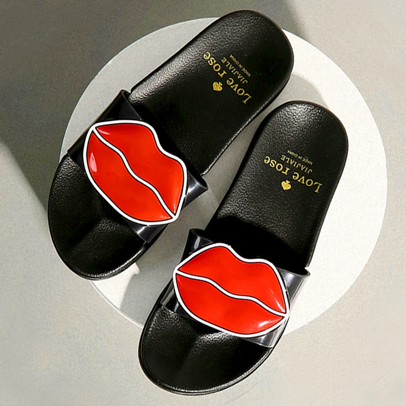 Sandals Platform Flip-Flops Beach-Slippers Lips Fashion Summer Women Soled Casual-Shoes