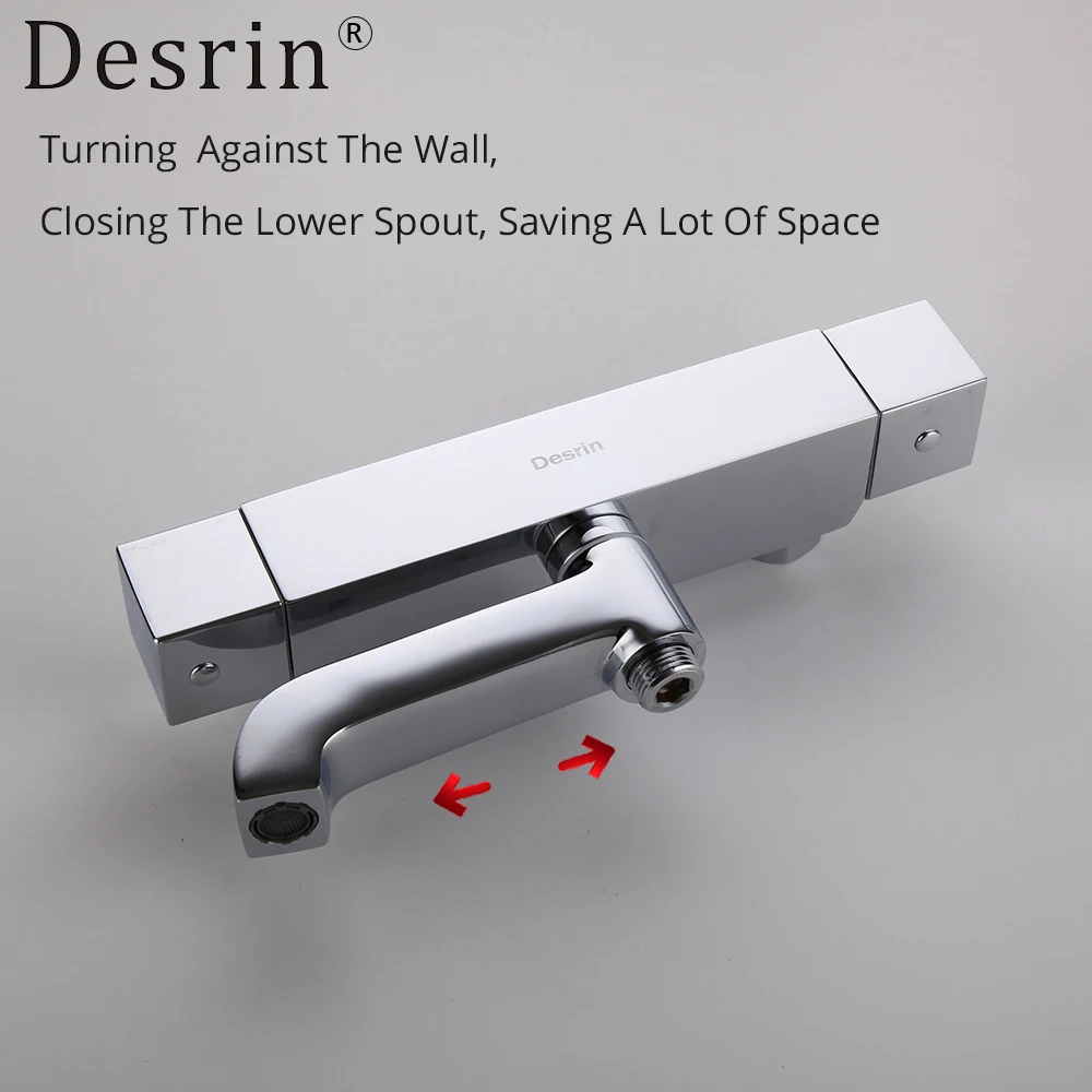 Desrin Ванная комната Высокое качество Термостатический смеситель для ванны настенный термостатический смеситель для душа латунь хром двойной выход