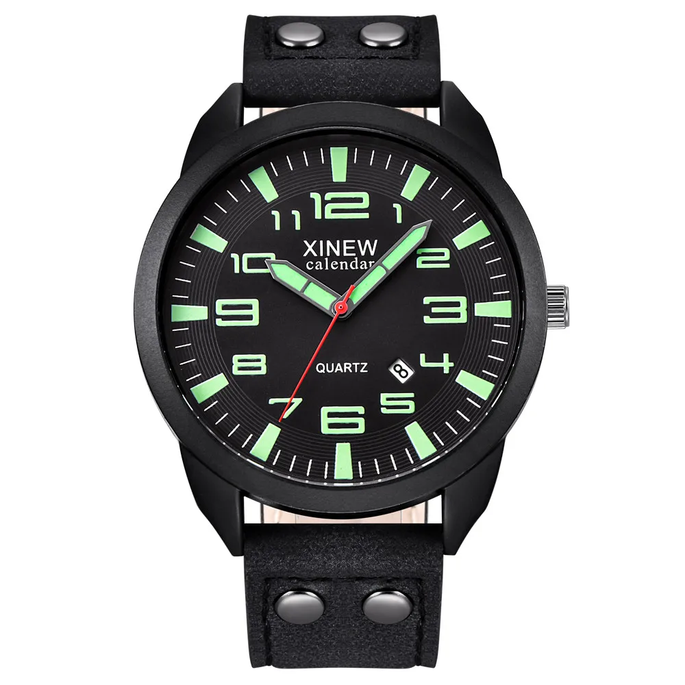 A Мужские часы Reloj hombre XINEW кожаный ремешок простой календарь светящийся циферблат наружные мужские кварцевые часы Montre homme@ 2 - Цвет: A