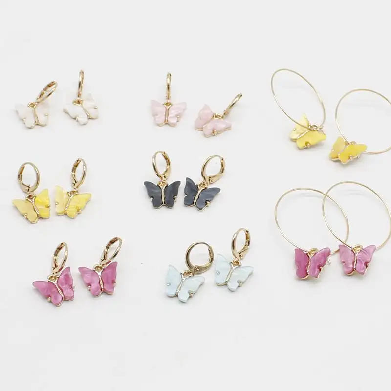 Красивые красочные акриловые серьги-бабочки женские уличные корейские серьги