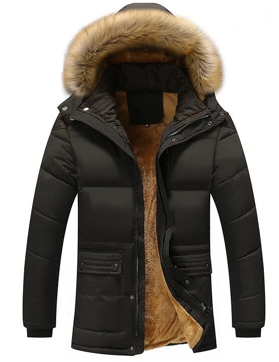 Мужская зимняя куртка с меховым воротником и капюшоном, новая модная теплая подкладка из шерсти, мужская куртка и пальто, ветрозащитная Мужская парка, меховая подкладка, сохраняющая тепло