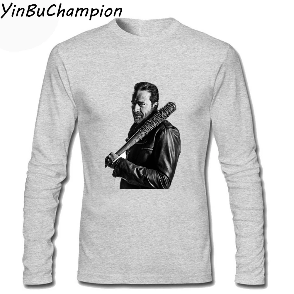Мужская забавная футболка Зимняя из ходячих мертвецов Negan Мужская крутая черная футболка с графическим рисунком из мультфильма Camisetas Мужская футболка с длинным рукавом - Цвет: Золотой