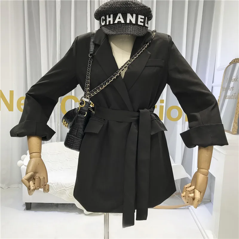 Осенняя корейская мода Twotwinstyle женские блейзеры уличные вырубленные однотонные ленты женские куртки и пальто куртка женская