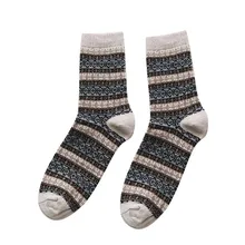 Женские носки, зимние теплые толстые шерстяные винтажные носки, женские повседневные полосатые уличные носки, милые женские носки для девочек бежевого цвета