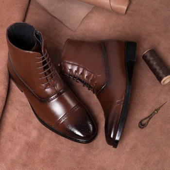

Men Gentlemen Boots Brogues Square Toe Men Boots Male Casual Leather Shoes High-top Spring Autumn Chelsea Boot Big Size 39-47