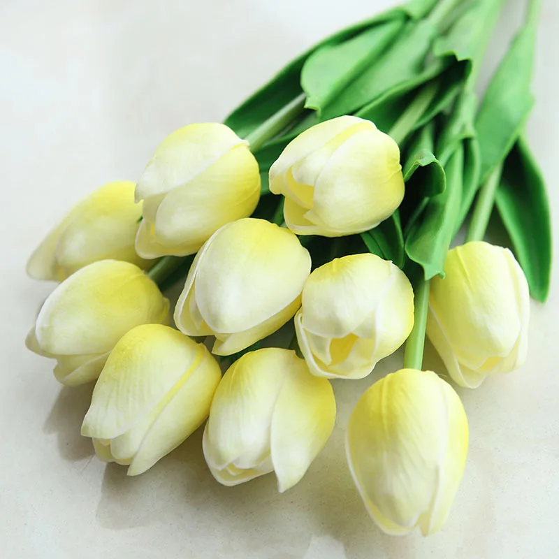 Light yellow 10 шт. имитация тюльпана Свадебная вечеринка украшение дома поддельные цветы - Цвет: Light yellow