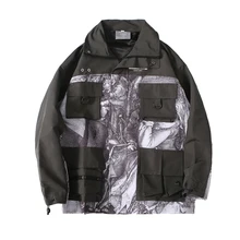 Винтажная ветровка с цветными блоками в стиле пэчворк, мужская куртка Techwear в стиле хип-хоп, Повседневная Уличная модная куртка на молнии, пальто