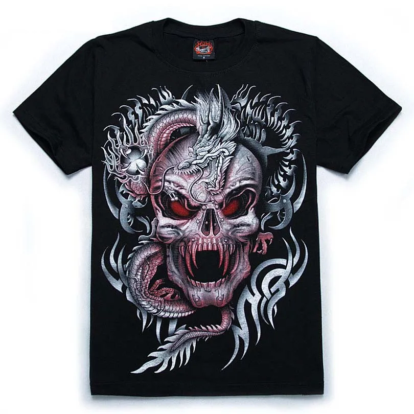

3D Luminous Mens T-Shirt Tops Summer Wolf Skull Cotton Streetwear Personalized Club Party Night Tees Glitter T-Shirts Large Size