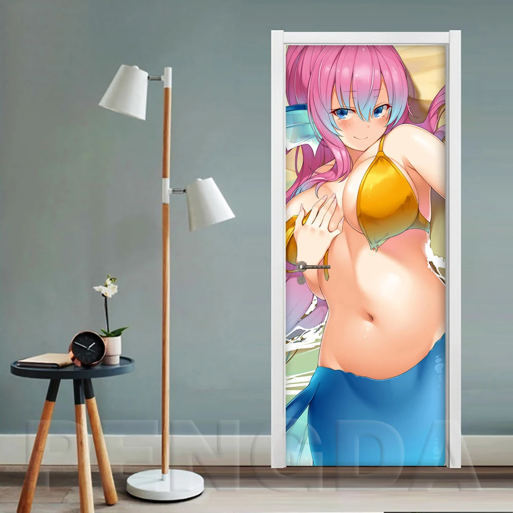 DIY настенные водонепроницаемые обои самоклеющиеся 3D двери стикер Сексуальная аниме-девушка печать искусство картина ремонт новая спальня домашний декор