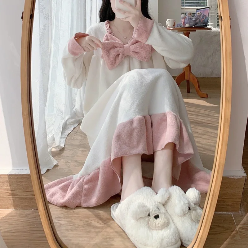 

Autumn and Winter 2021new Cute Pajamas Women's Winter Loungewear Nightgown Princess Style Long Dress Winter Ins Style