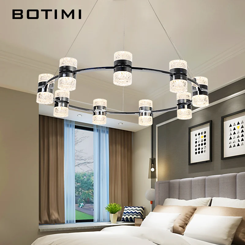 

BOTIMI Contemporary Round LED Pendant Lights With Glass Lampshades For Dining Lampadario Vintage Black Metal Hanging Lamp