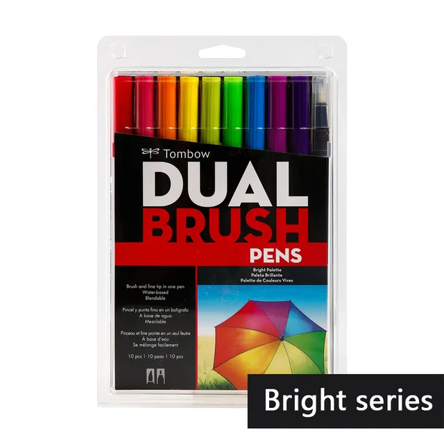 10 color Bright Японская кисть Tombow, авторучка, набор маркеров для творчества, гладкий водный цвет, маркеры для рисования, цветные маркеры, буквенные надписи, двойная кисть ABT - Цвет: 10 color Bright