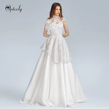 

Optcely Illusion Sweetheart Neck A-Line White Sleeveless Lace Wedding Dress 2019 Detachable Shawl Hall Wedding Gowns Bride Dress