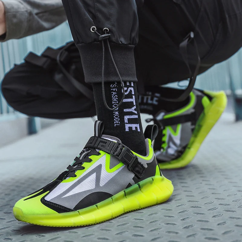 

Reflective lighted Chunky Sneakers Fashion Men Autumn Summer Thick Bottom Shoes Buckle Hip Hop Sneakers Tenis Masculino Adulto