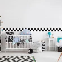 Черно-белые решетки, бортик, Скандинавское украшение, талия, стеклянный, для спальни, Промытые наклейки, украшение