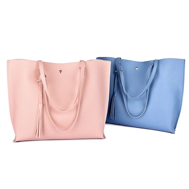 

2019 New Style Korean-style Solid Color Tassels WOMEN'S Bag One-Shoulder Handbag Pu Large-Volume WOMEN'S Bag