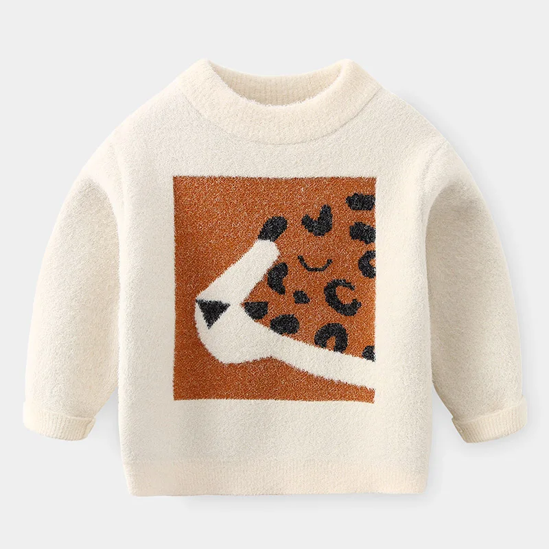 

Boys' Sweater 2019 Autumn And Winter New Style Baby Faux Mink Cashmere Leopord Pattern Sweater Childrenswear