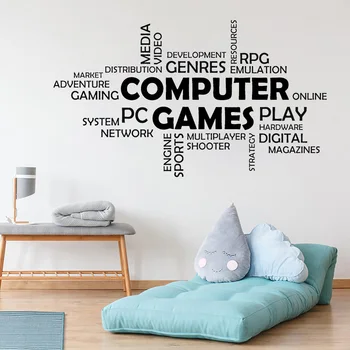 

Word Cloud Computer Games Wall Vinyl Decal Boys Bedroom Decor Multiplayer Media Mural Decals Quotes Art Stickers Game Zone