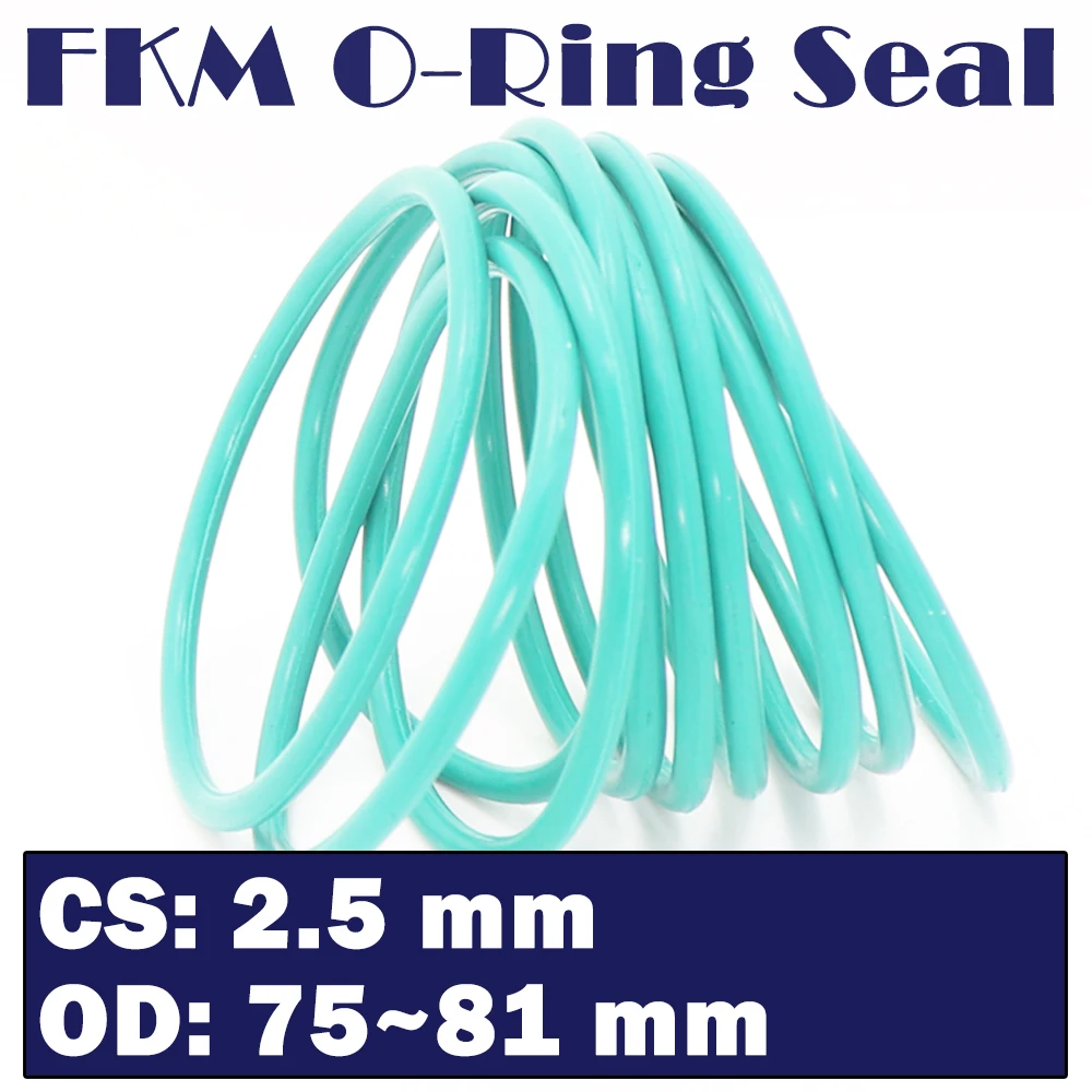

CS 2.5mm FKM Rubber O RING OD 75/76/77/78/79/80/81*2.5 mm 20PCS O-Ring Fluorine Gasket Oil seal Green ORing
