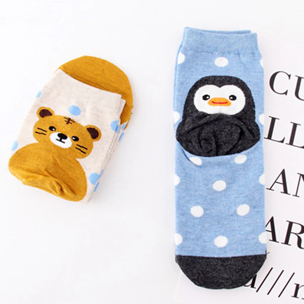 1 Pair Socks Women Warm Cotton Funny Cute Socks Animal Character Dot Print Women's Socks Calcetines Meias W2