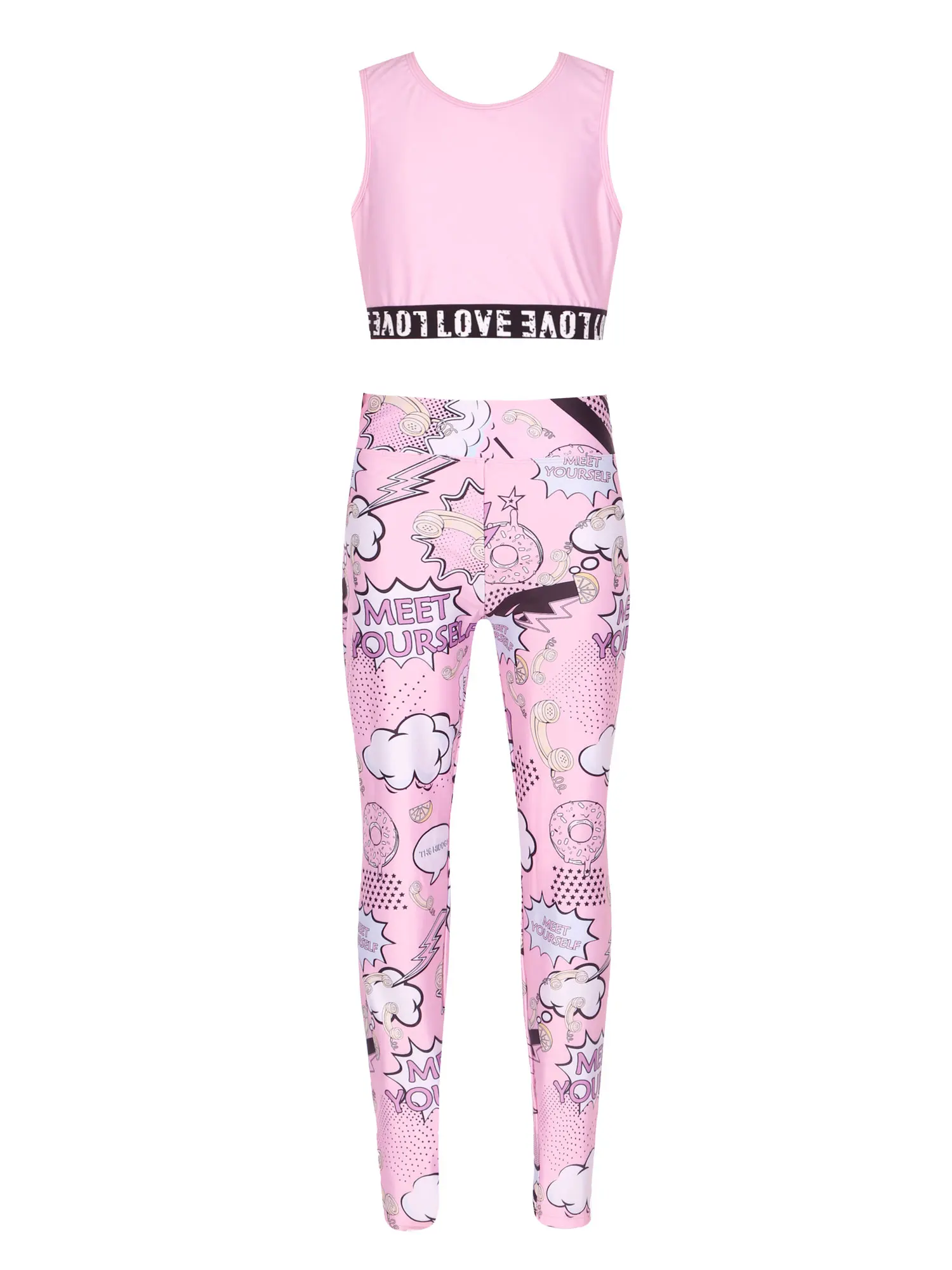 

Kids Girls Sleeveless Tank Top Yoga Sets Sport Clothes Printed Pants Leggings Children's Running Suit Gym Fitness Set Sportswear