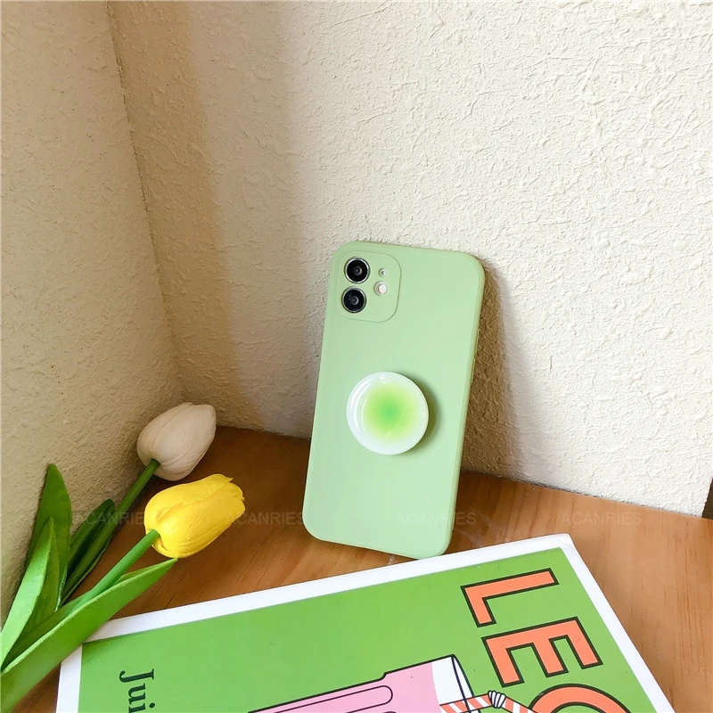 Gradient Square Phone Holder Case On For Samsung Galaxy S21 S20 Fe Ultra Plus Lite 5g S 21 20 S30 Girl Cute Stand Silicone Cover