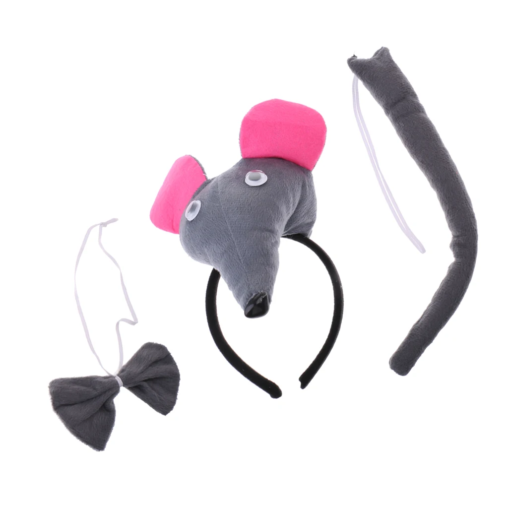 Kids Animal Costume Set Mouse Headband Tails Bow Tie Cosplay School Play Stage Show Party Fancy Dres Up