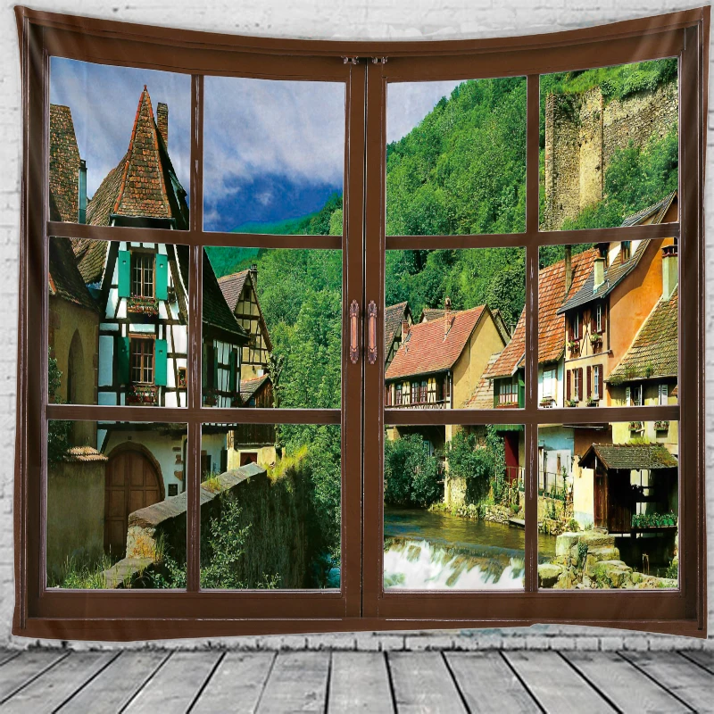 Tapestry Decor 3D window scenery for Bedroom Dormitory Wall hippie wall bohemian style tapestry decor