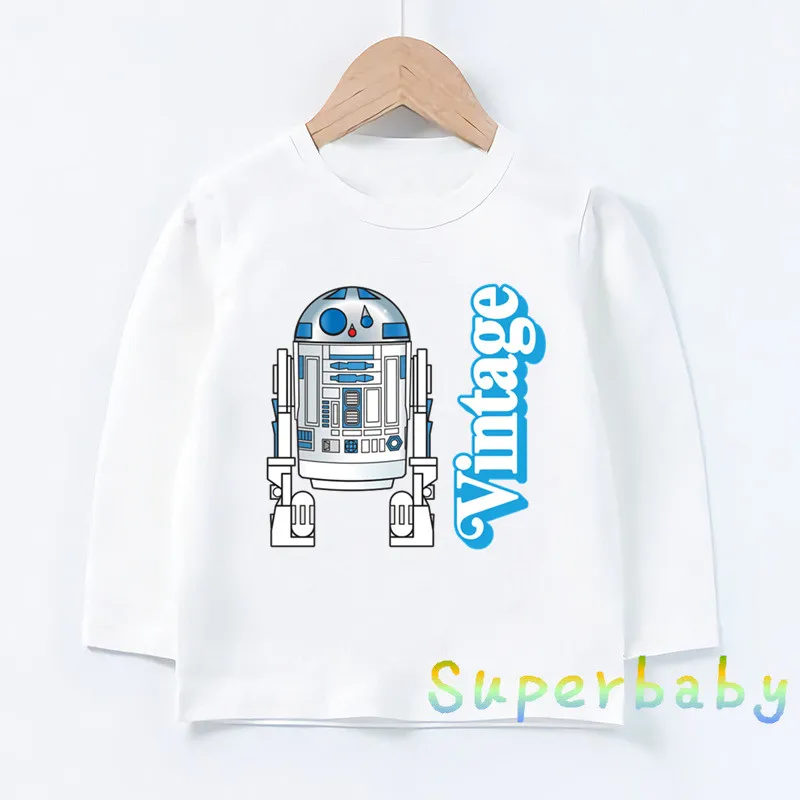 Детская футболка с принтом «Звездные войны», «робот», «R2-D2» и «BB-8», Забавные топы с рисунками для маленьких мальчиков и девочек, Детская футболка с длинными рукавами, LKP5193