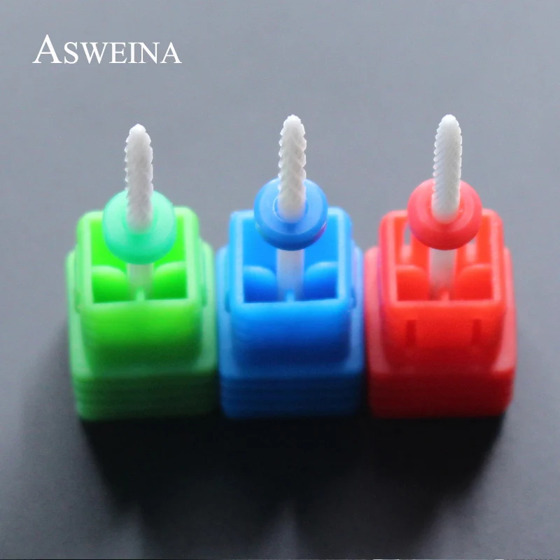 ASWEINA, профессиональные, 1 шт., керамические, белые, Cuspidal, дизайнерские, чистые сверла для ногтей, 3/32 дюйма, размер хвостовика, заусенцы, инструменты для ногтей, для салона