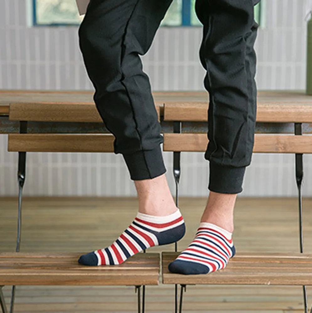 New Mens Comfortable Sports Mosaic Pattern Cotton Sock Stripe Series Fashion Casual Slippers Short Soft Ankle Socks