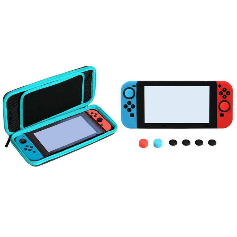 12 шт. для nintendo Switch защитный чехол: 1 шт. анти шок сумка для хранения для консоли Joy-Con(черный+ синий) и 11 в 1 для NS консоли