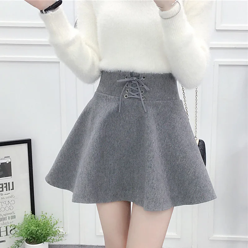 gray style 2 Осенне-зимние короткие шерстяные юбки, Женская мини-юбка с подкладкой и высокой талией, элегантная шерстяная юбка-пачка Jupe Faldas Mujer C3717 - Цвет: gray style 2